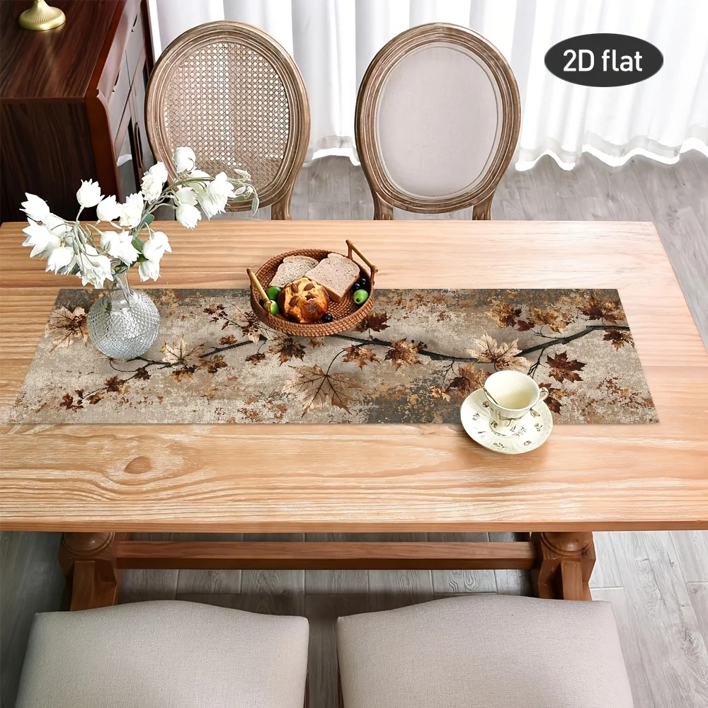 Vintage Maple Leaf Linen Table Runner Retro Fall Twig Pattern Multi-size Table Cover Kitchen Dining Room Farmhouse Tabletop Deco