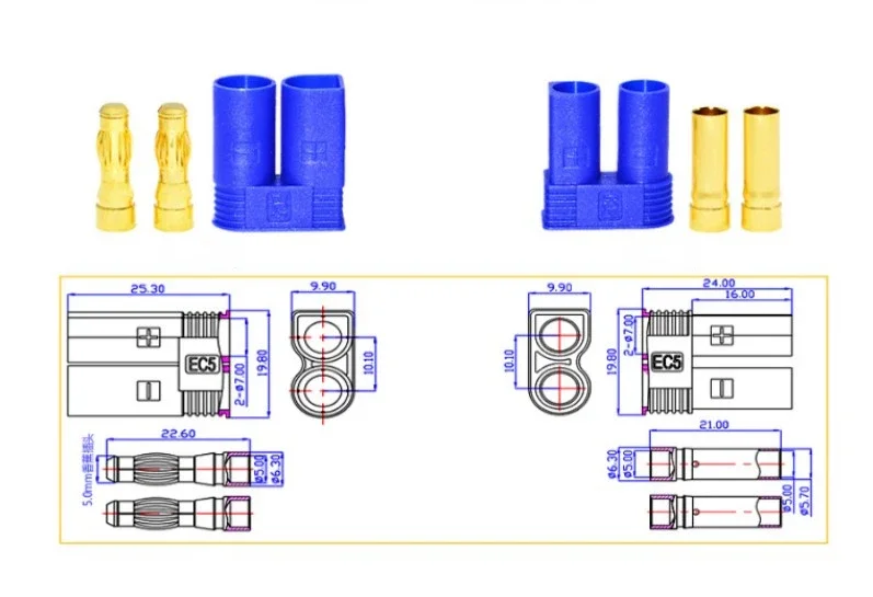 1 Pair EC5 connector kit male and female Bullet  Gold Plated Banana Plug for RC Connector  parts ec5 male female