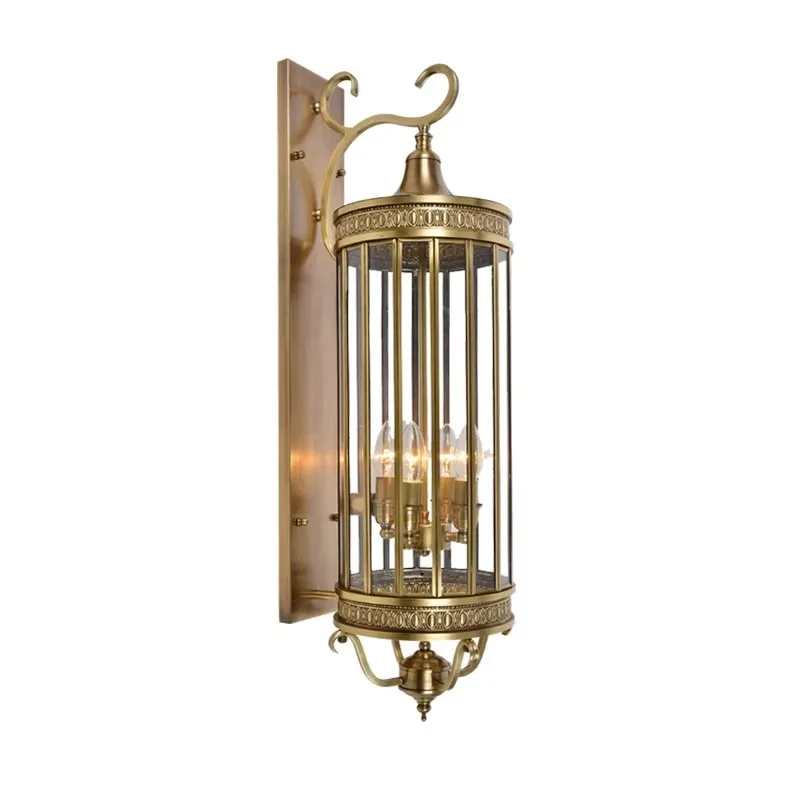 Full copper wall lamp, American retro nostalgic tea house, hotel villa, outdoor door pillar, courtyard, corridor, hall