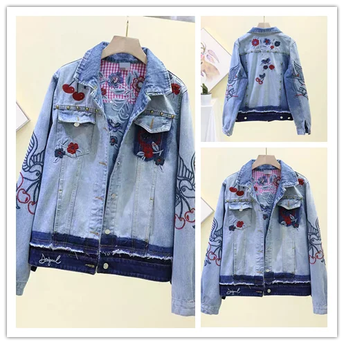 Foreign trade original single Spanish new heavy industry embroidery stitching casual loose denim coat
