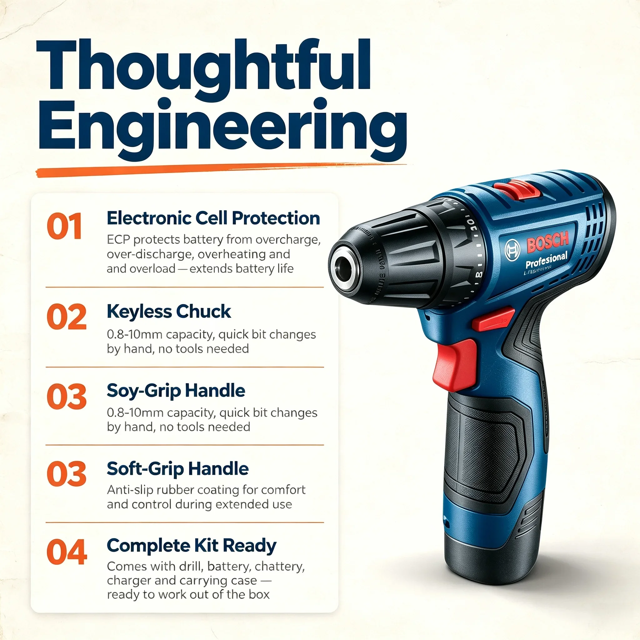 Bosch Professional GSR120-LI 12V Cordless Electric Hand Drill, Multi-Function Home Screwdriver Power Tool