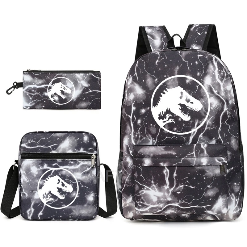 New Jurassic Park Dinosaur World 3Pcs Backpack Sets For Boy Girl Kids School Book Bags Travel Backpack Shoulder Bag Pen Bag