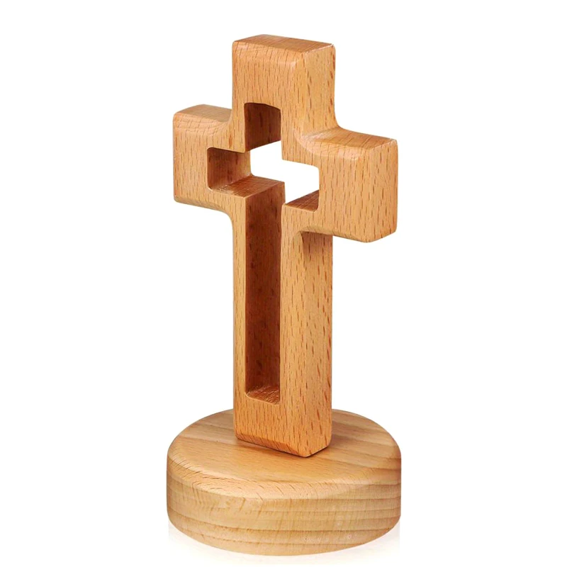Vintage Wooden  Crucifix Standing Tabletop Statue Classic  Religious Ornament Exquisite Church Home Decor Gift