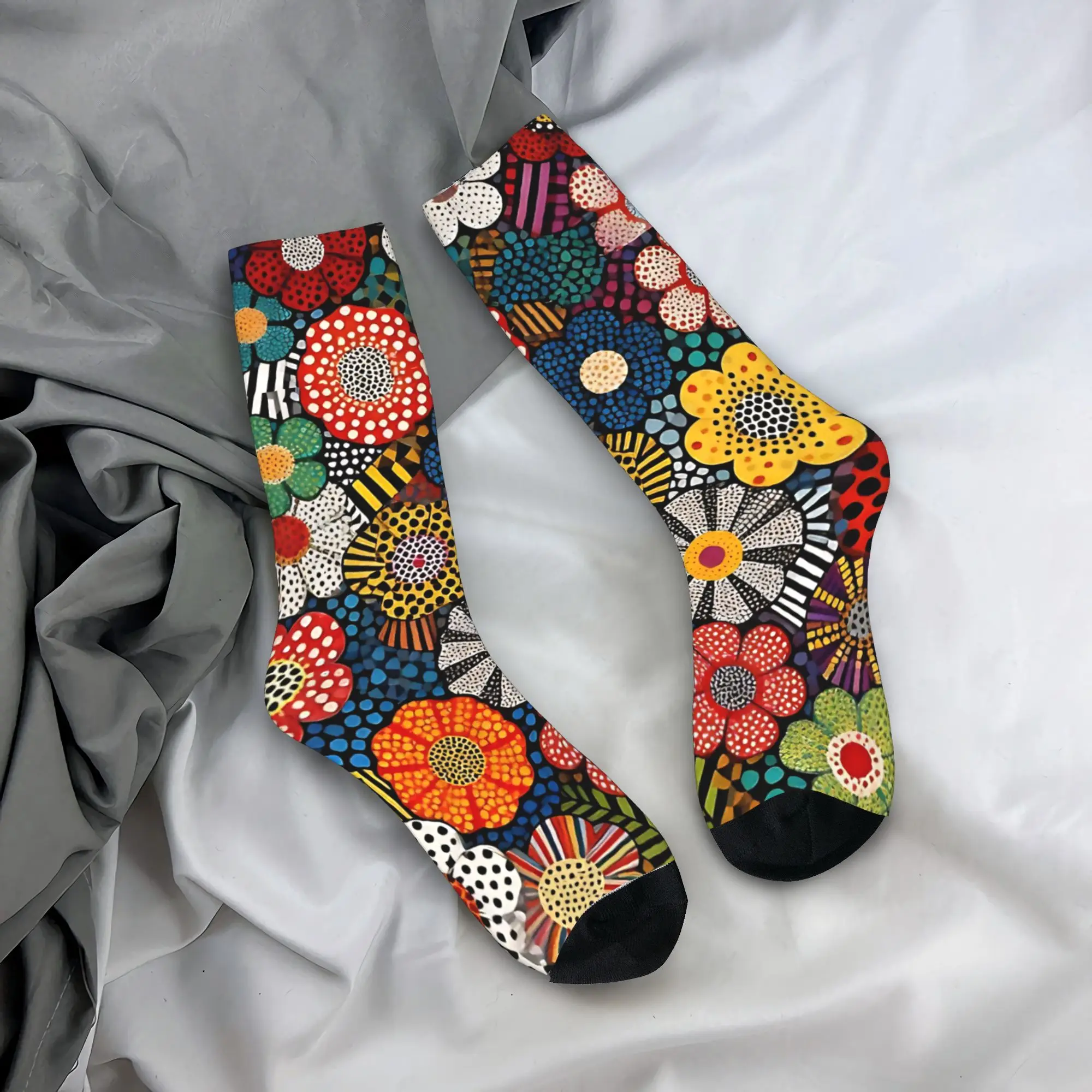 

Colorful Floral Polka Dot Pattern Socks Yayoi Kusama Anti Slip Stockings Unisex Men High Quality Climbing Socks Spring Socks