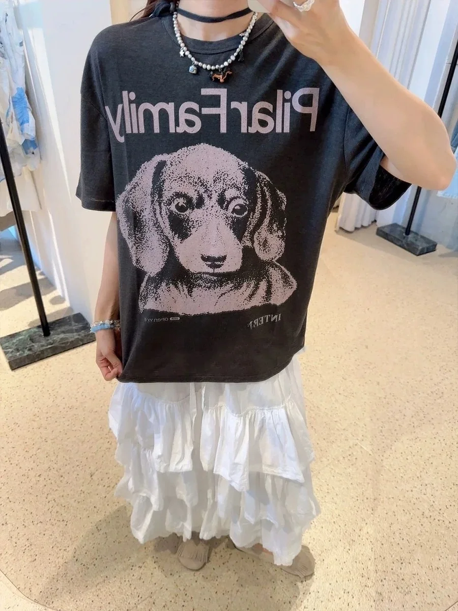 Casual round Neck Short Sleeve T-Shirt Women's Comfortable Loose Fit Summer Top Animal Print Commute Style Korean Version