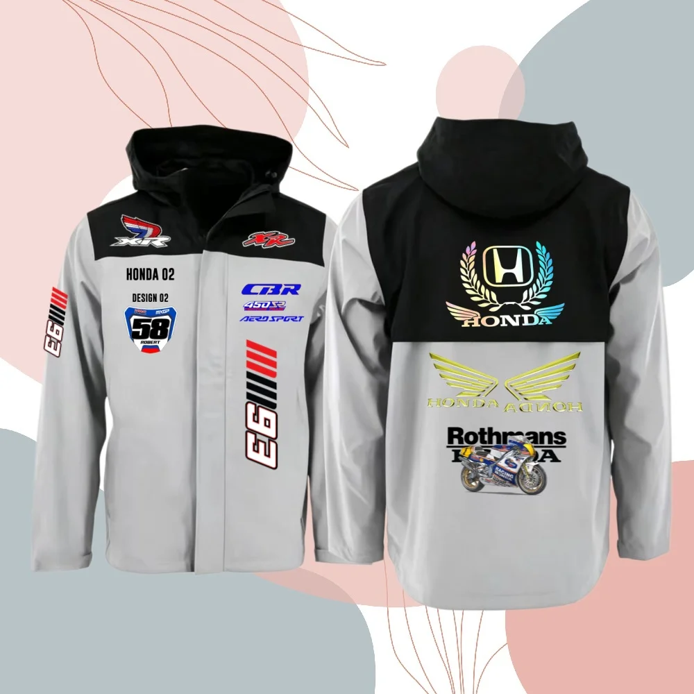 Premium Honda Racing Inspired Purple Jacket Unisex Windproof Casual Hooded Motorcycle Biker Coat With Printed Logos For Streetwe