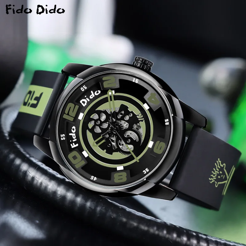 Unisex FIDO DIDO Hollow Quartz Watch Luminous Dial 50M Waterproof Silicone Band Street Sports Wristwatch for Men Women