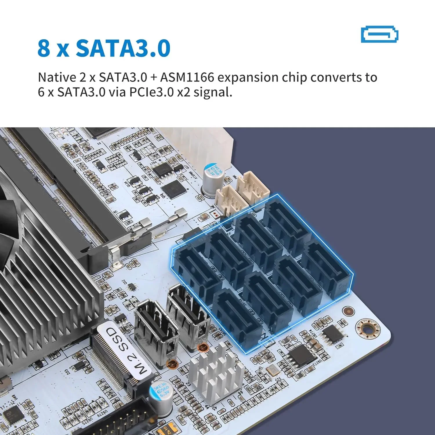 Mini ITX 8-Bay NAS Motherboard Intel Core i7-10510U i5-8265U ES 8×SATA 2×NVMe 2.5G LAN Dual DDR4 PCIE X1 Port Firewall Network view 3