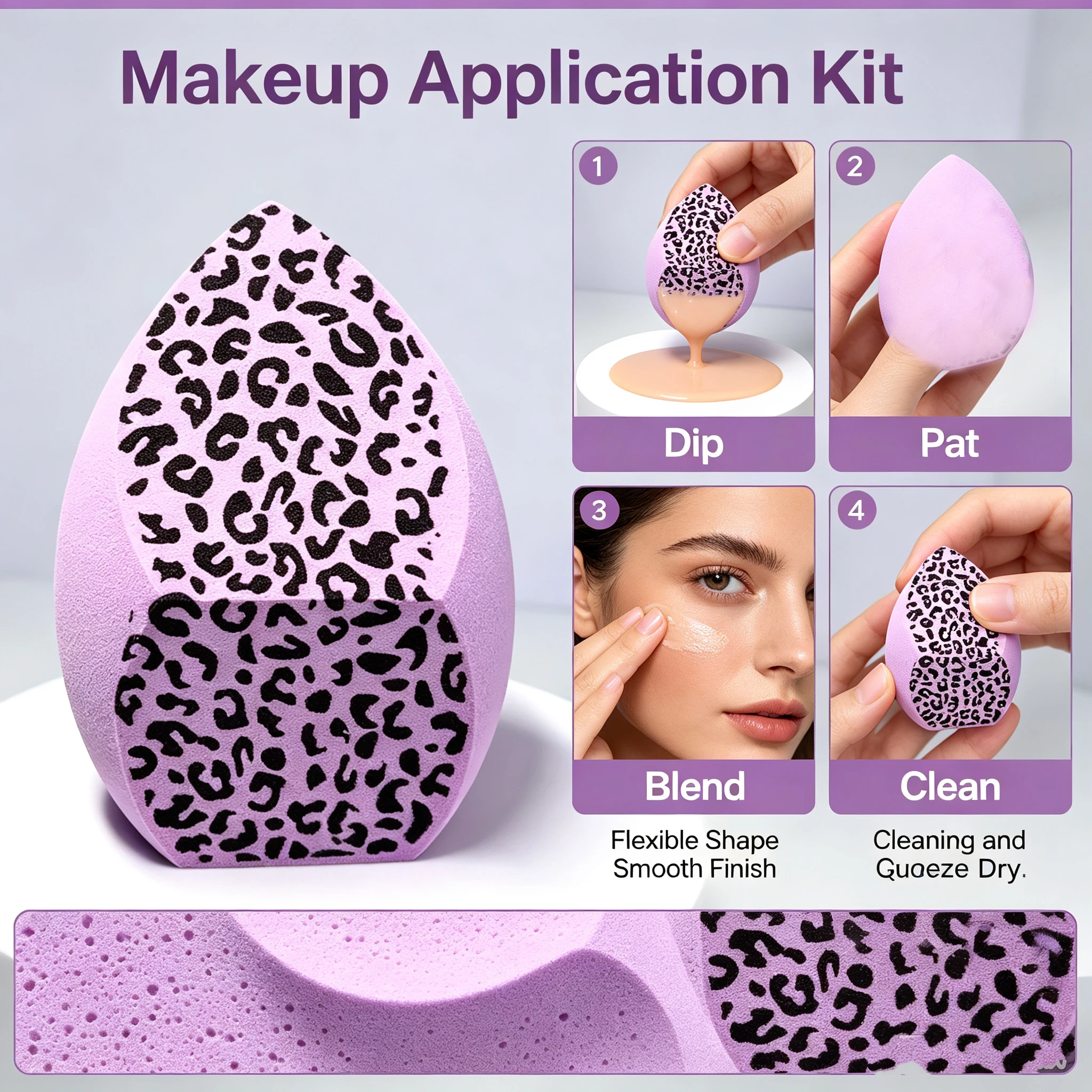 Makeup Sponge: Expands and becomes super soft when wet; a powder-absorbing-free makeup sponge.