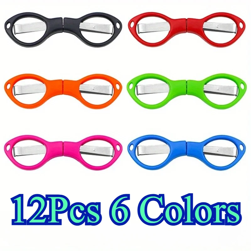 12 PCS Multifunction Folding Scissor Stationery DIY Tools Plastic Handle 8 Words Stretch Shears Stainless Steel Safe Scissors