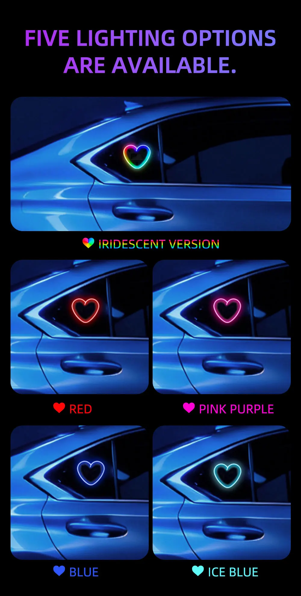 1PCS USB Solar Powered Heartshaped Symphony Colorful Led Ambient Light Bedroom Night light Front Rear Windowsheid Decoration