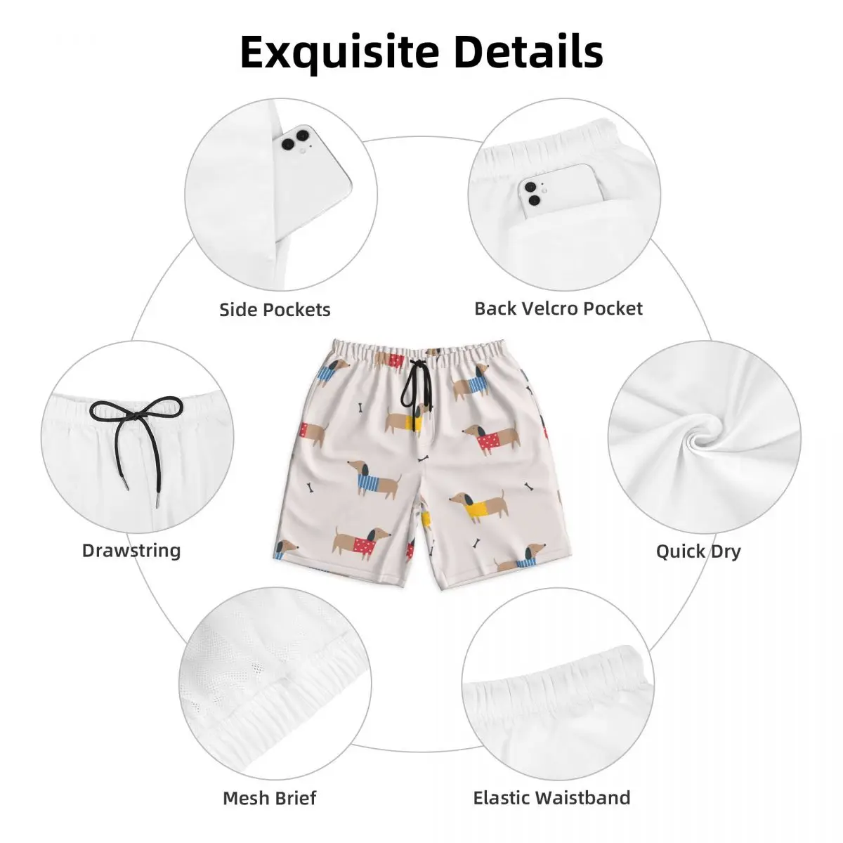 Bathing Suit Cartoon Sausage Dachshund Dog Board Shorts Summer Animal Beach Short Pants Male Sportswear Quick Dry Swim Trunks