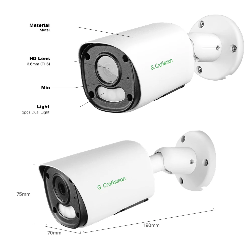 G.Craftsman POE IP Camera,SO-NY IMX335 Sensor, Dual Light Source and Dual Voice Waterproof CCTV Surveillance Security XMEYE