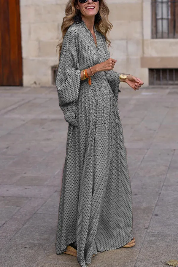 vintage loose dresses Vintage Boho Women's Casual Dress Sping Fall Fashion V-neck Lantem Sleeve  Folds Waist Loose Maxi Streetwear Dresses For Women