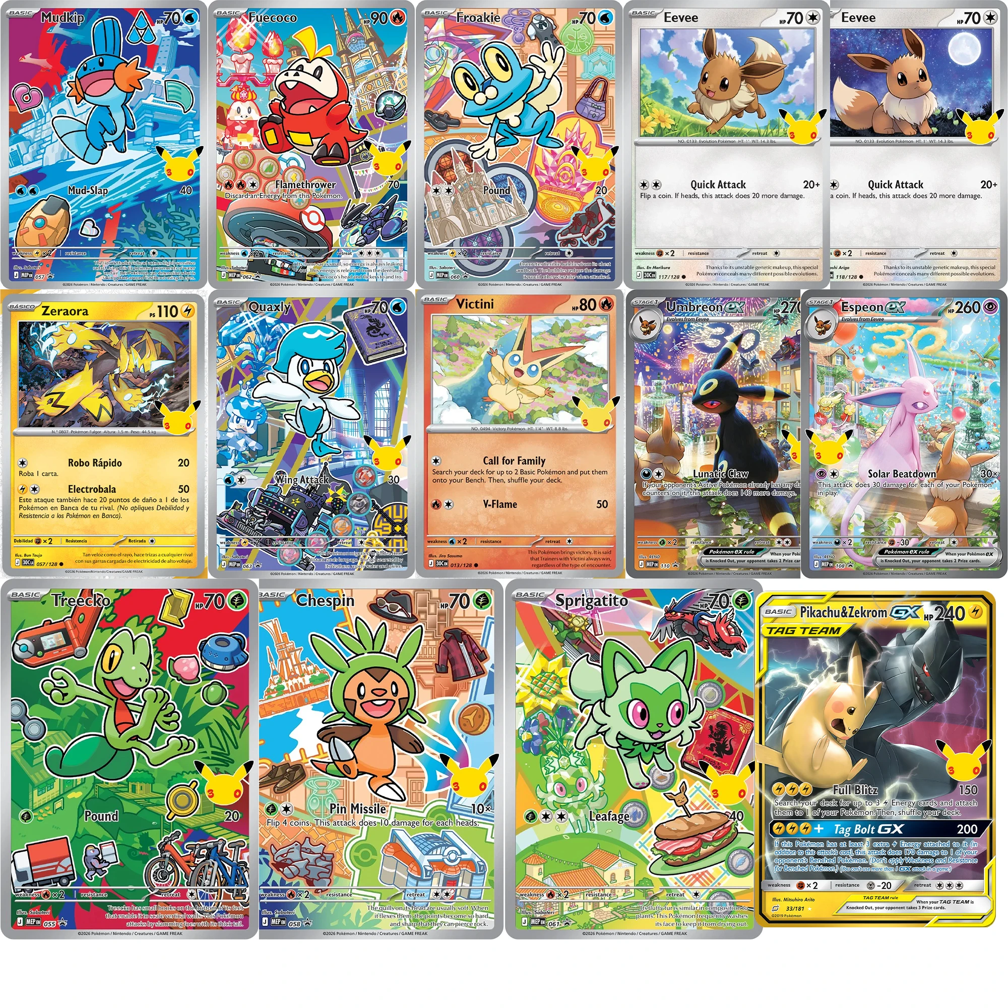 Cartes Pokémon DIY à collectionner : Pikachu, Umbreon, Espeon, Premier Partenaire, Eevee - Cadeau et Jouets Anime