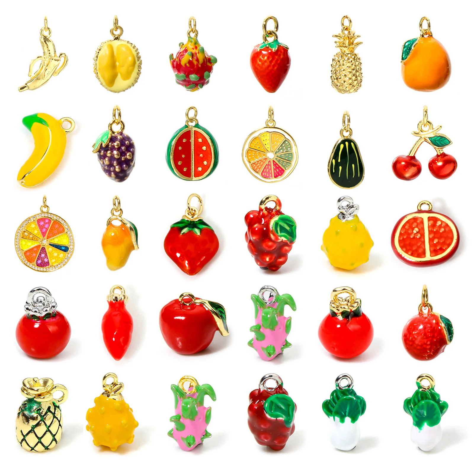 1PC 3D Brass Charms Fruit Banana Watermelon Pendant 18K Gold Plated Strawberry Lemon Enamel Charms For Necklace Jewelry Making