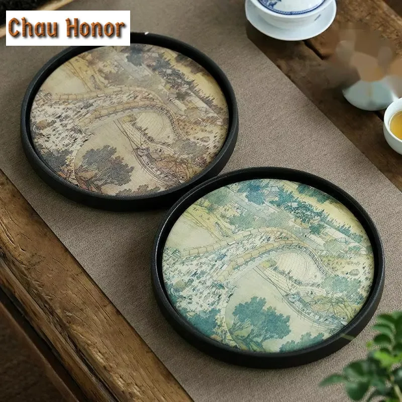 Creative Ceramic Quick Drying Dry Soaking Table Retro Water Absorbing Tea Tray Pot Tea Bowl Holder Small Circular Kung Fu Teaset