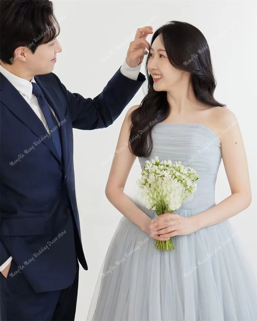 ZHUISHU Elegant Sky Blue Korea Wedding Dresses Strapless A-line Bridal Gown Fariy Soft Tulle Photo Shoot Dresses Customized 2025