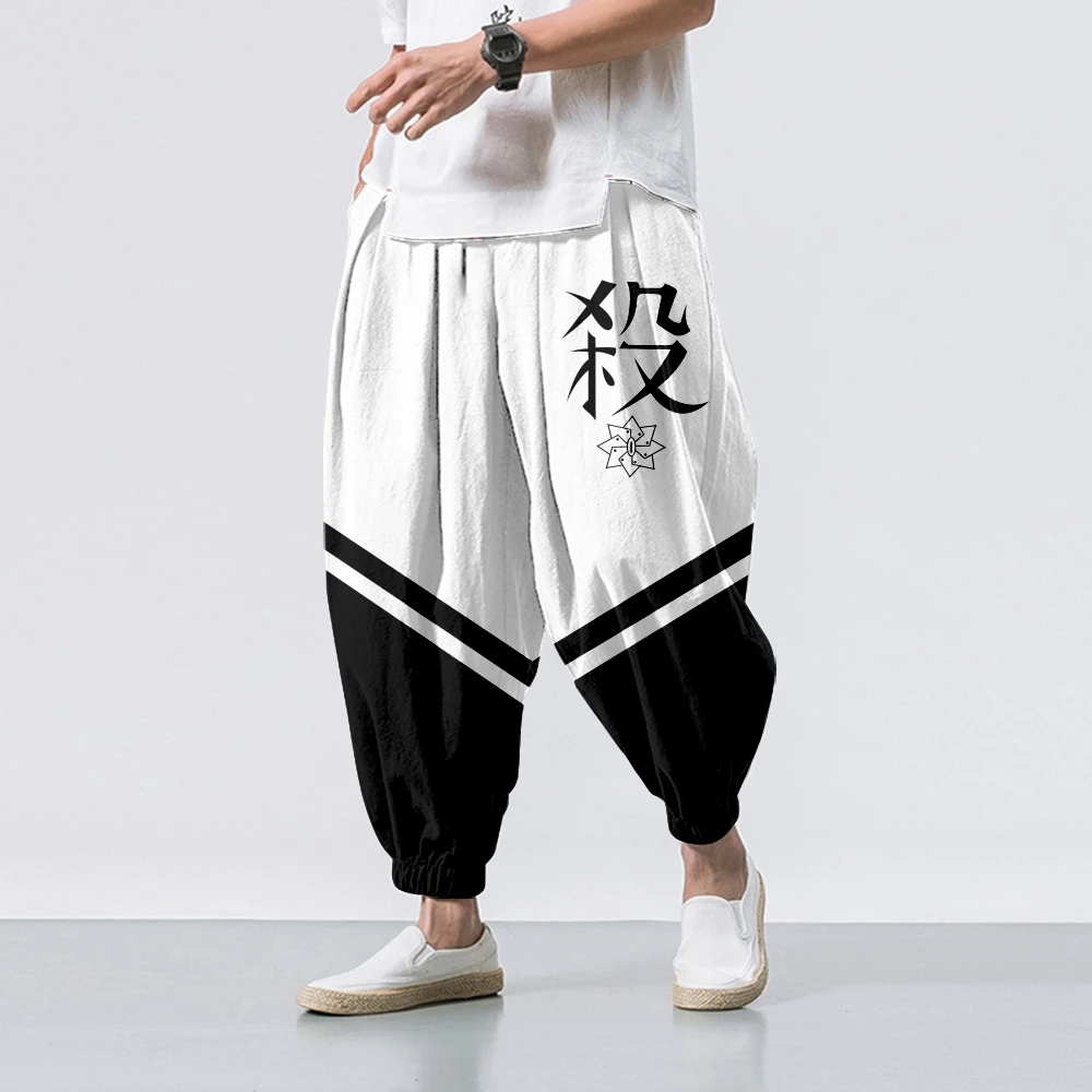 

Hipster Ice Silk Satin Men's Pants Shinazugawa Sanemi Style 3D Printing Loose Trousers Smooth Satin Pants Tai Chi Beach Pants