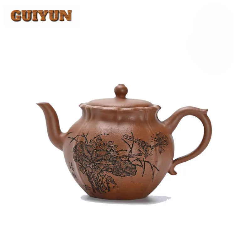 

350ml Authentic Yixing Purple Clay Teapots Famous Artists Handmade Rib Pot Raw Ore Downhill Mud Kettle Zisha Tea Set Collection