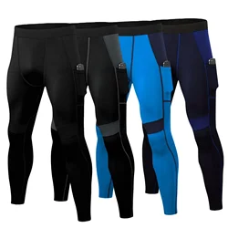 Pantaloni a compressione da uomo con tasche Leggings da allenamento collant da corsa Cool Dry Athletic Sports Gym Baselayer