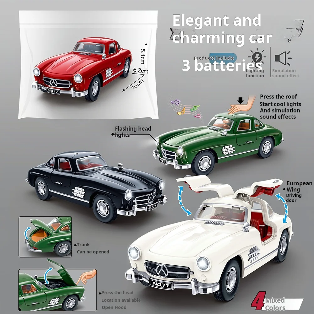 1:32 300SL for Benz Car Model Sound and Light Pull Back Children's Toy Collectibles Birthday Gift Toys for Kids