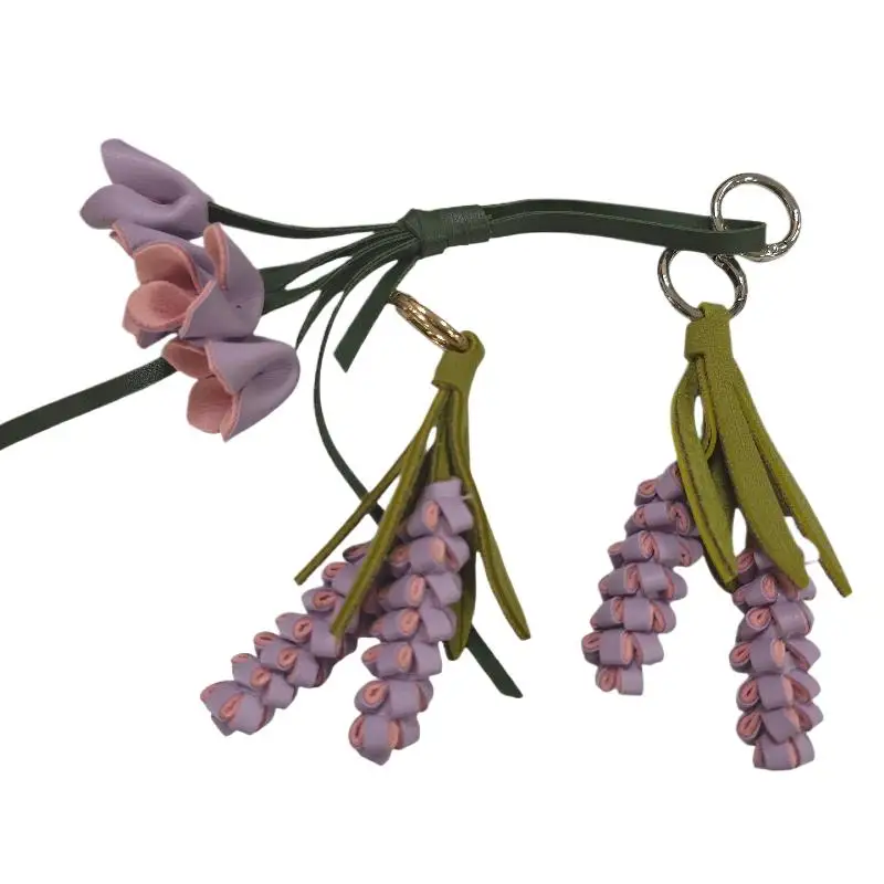 1 Stück Lila Lavendel-Osmanthus-Blumen-Schlüsselanhänger, Niedliches PU-Leder Blumen-Taschenzubehör für Liebende/Realistische Blume/Gutes Geschenk – Detail 10
