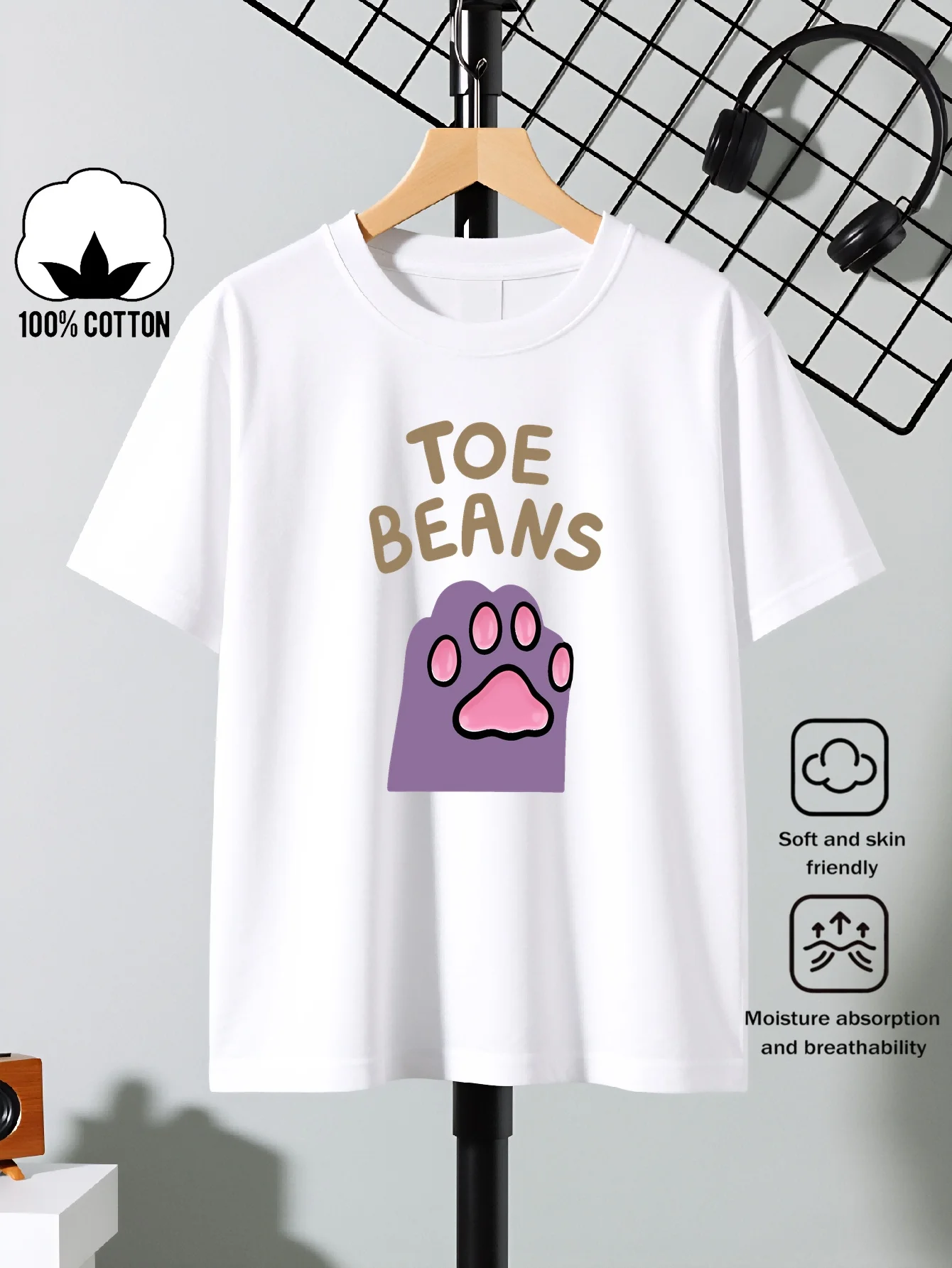 Bean Toe Paw Print Design Machine Washable Indoor and Outdoor Short Sleeved Soft and Comfortable Parent-child Printed Top