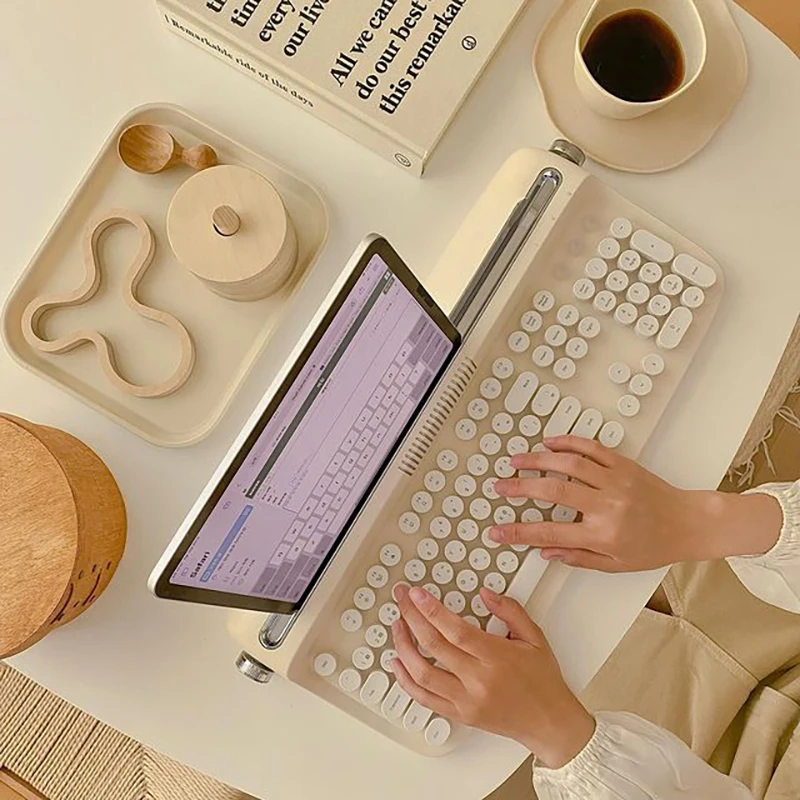 Fashion Korea Actto Bluetooth Typewriter Keyboard Retro Steampunk 108 Keys Dot Office Wireless Mechanical Keyboard B503