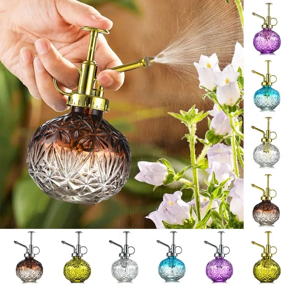 240ML Plant Sprinkler Kettle Candy Colored Push-type Watering Spray Bottle High Atomization Nozzle Embossed Glass Watering Can