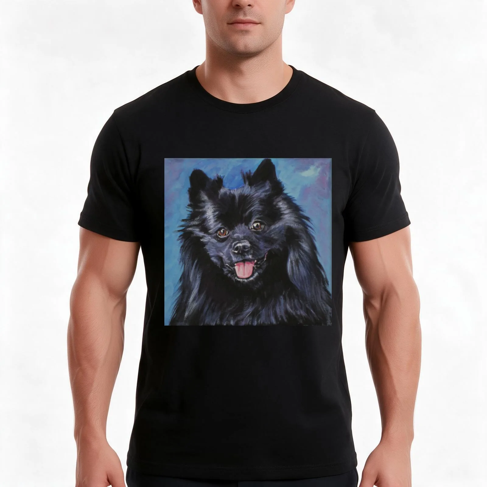 German Spitz Fine Art Painting T-Shirt, Summer Casual Cotton Tee, Oversized Streetwear Tops, Vintage Graphic Print, 100% Cotton
