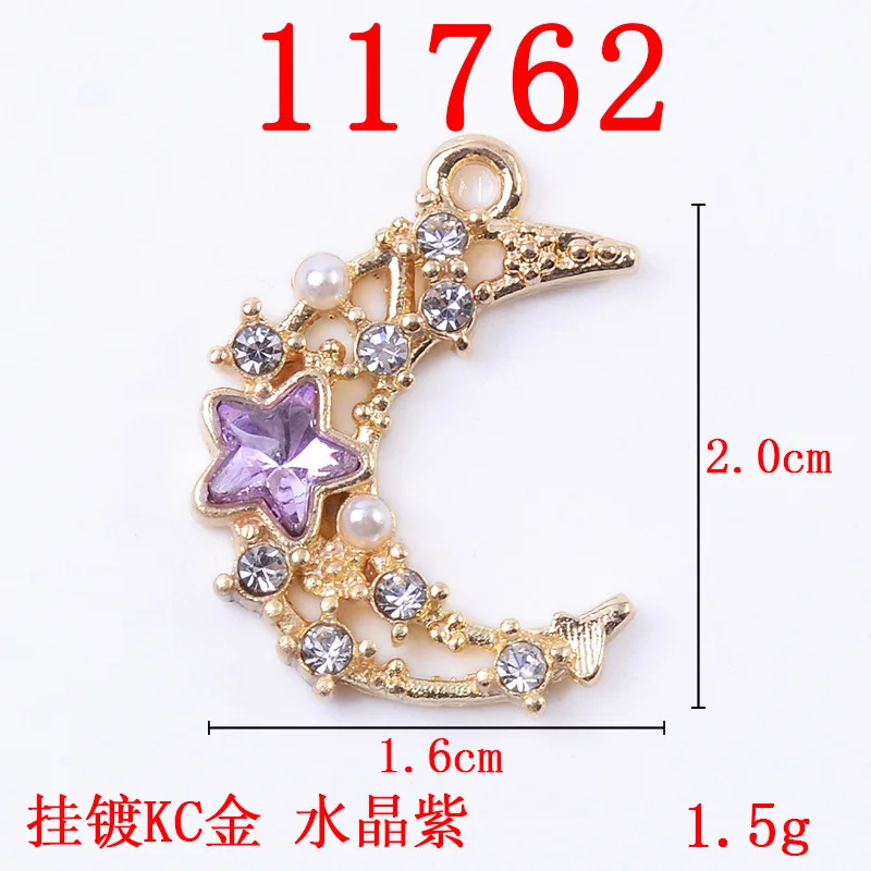 50pc 16*20mm Wholesale High Quality Fashion Gold Color Crystal Moon shape Charm For DIY Hair Jewelry Accessory Wholesale