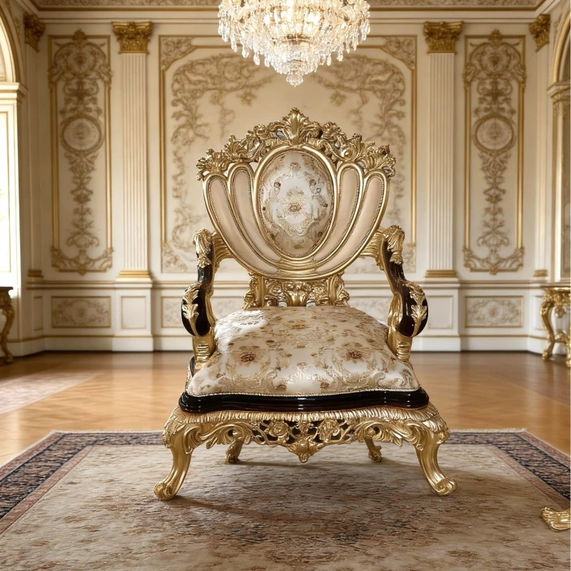 luxury full solid wood carved sofa European style living room with gold leaf fabric villa high-end living room single leisure