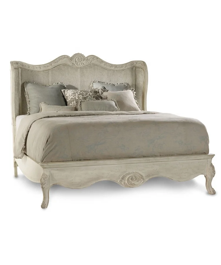 

* French vintage bedroom double solid wood rattan bed