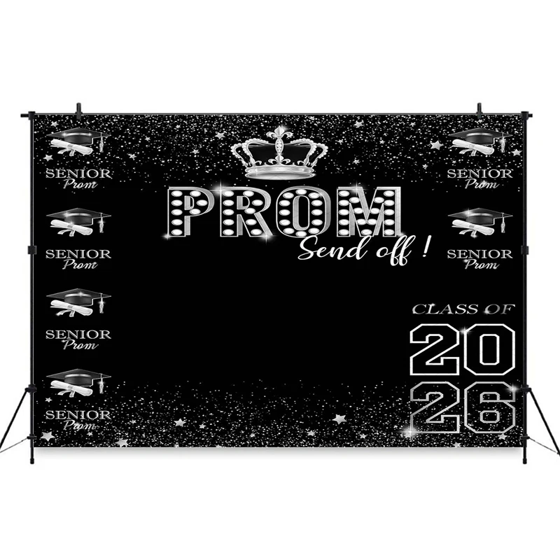 Mocsicka Senior Prom Photo Backdrop Graduation Class Gold Silver Crown Celebrate Shooting Decoration 2026 Photography Background