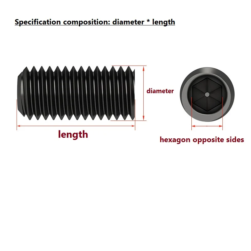 Hexagon Socket Set Screws With Flat Point Black M3 M4 M5 304 Stainless Steel M6 M8 M10 M12 Allen Drive Headless Screws