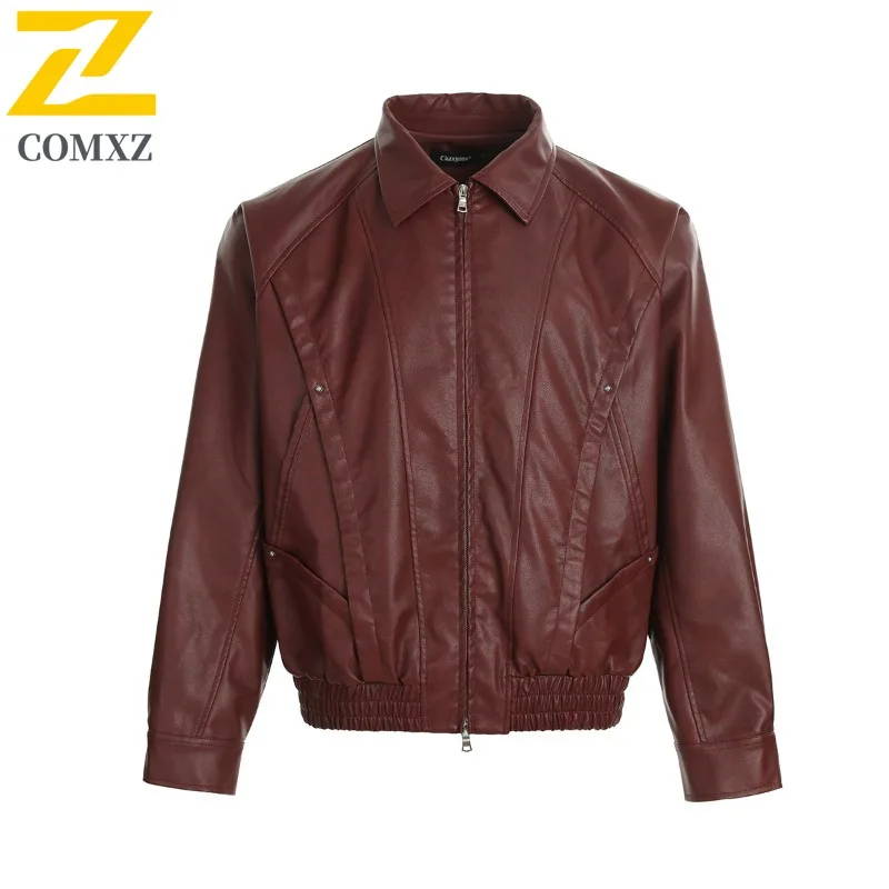 

COMXZ Мужская кожаная мотоциклетная куртка Минималистичная повседневная куртка для отдыха на природе и путешествиях Ветровка Куртка для шоссейного велоспорта Высококачественные куртки