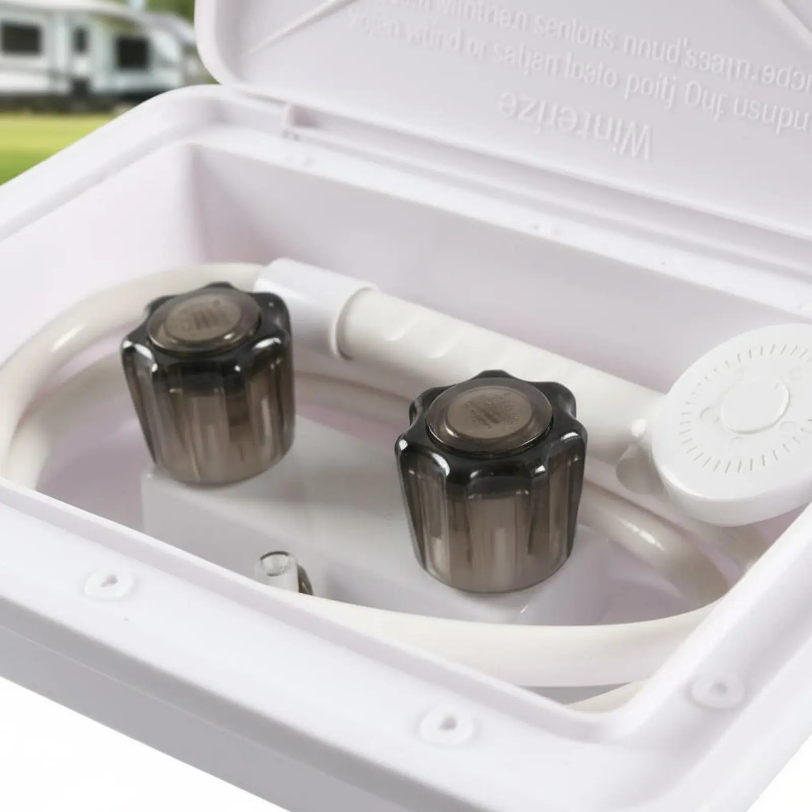 RV Exterior Shower Box Compact RV Outdoor Shower Kit Camping Gear Lockable Rotatable Elbow Connector for Campers, Travel view 6