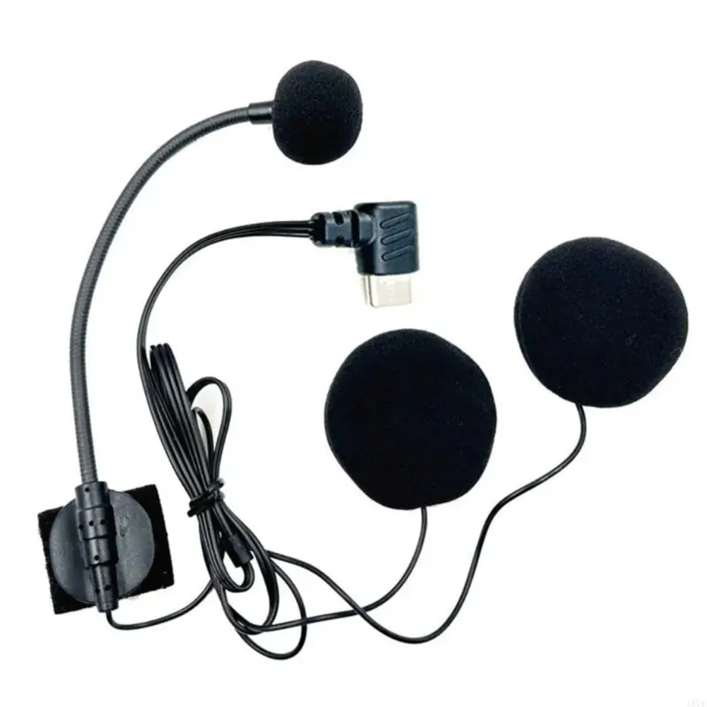 Motorcycle Half Covered Helmet Earpiece with For Type C Microphone and Dual Speaker System for Clear Audio and Noise Suppression