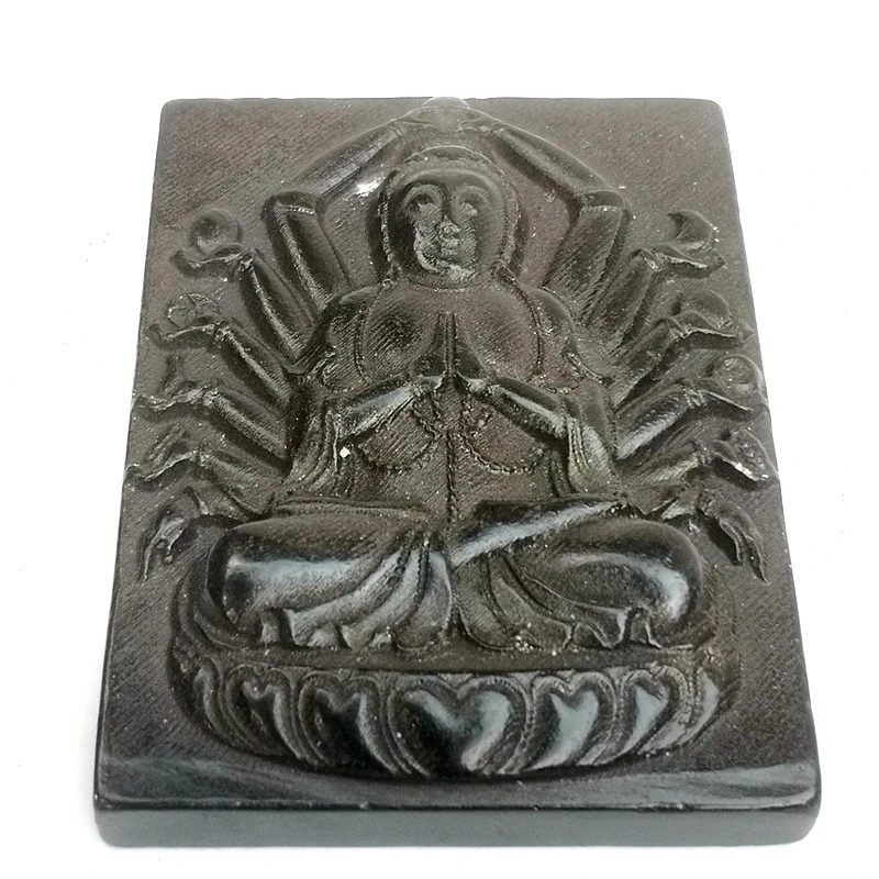YIZHU CULTUER ART 3.2 Inch Collection Old China Hongshan Culture Black Magnet Jade Avalokitesvara Statue Amulet Pendant Ornament