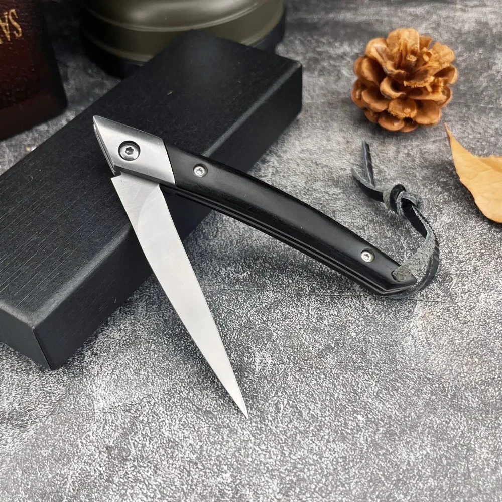 High Quality Non-Locking Folding Knife D2 Blade Ebony Handle Portable EDC Survival Outdoor Knife Sharp Cutting Camping Knife