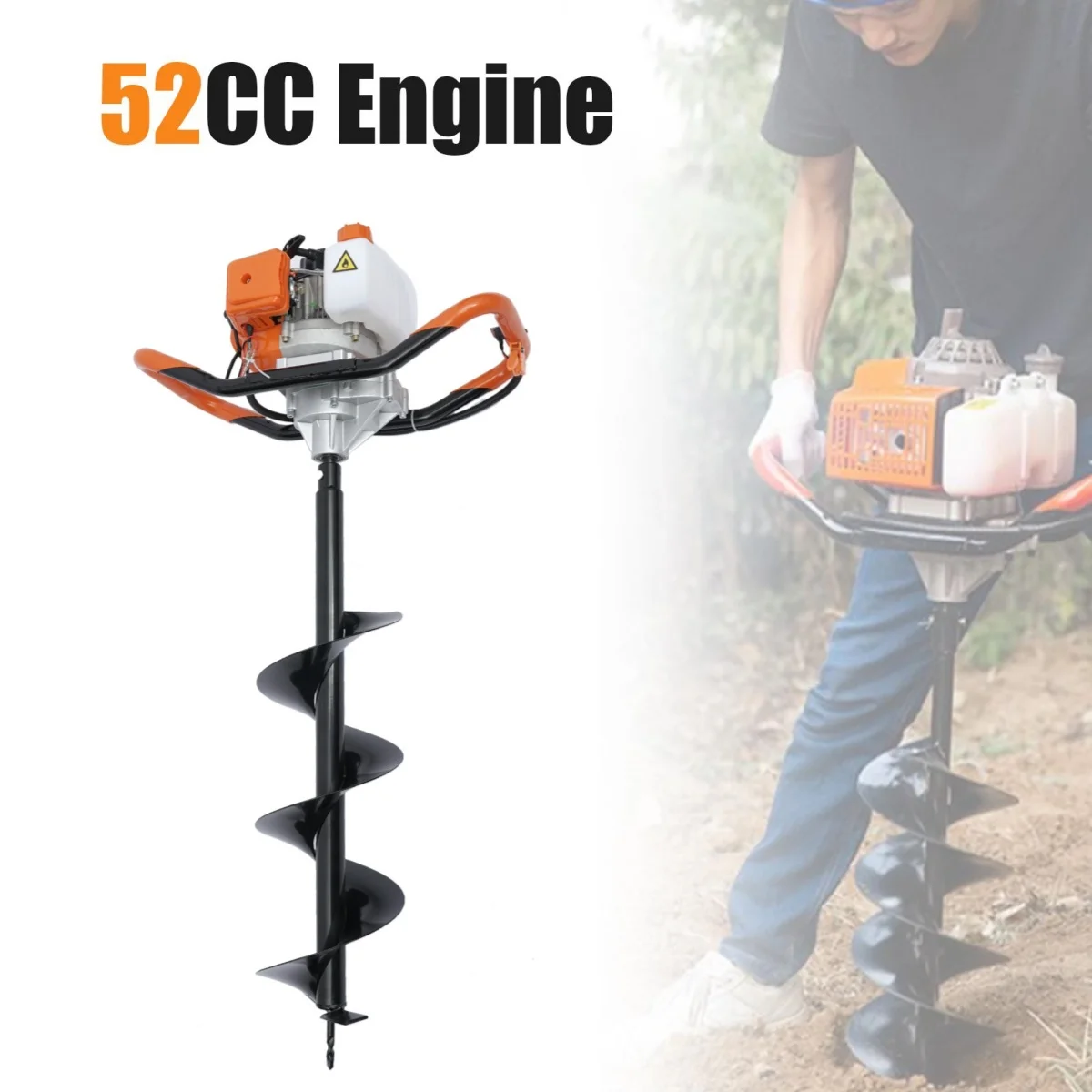 CNCEST 52CC 2-Stroke Drilling Machine Heavy Duty Petrol Earth Auger W/ 3 Drill Bits Soil Auger Ground Drill