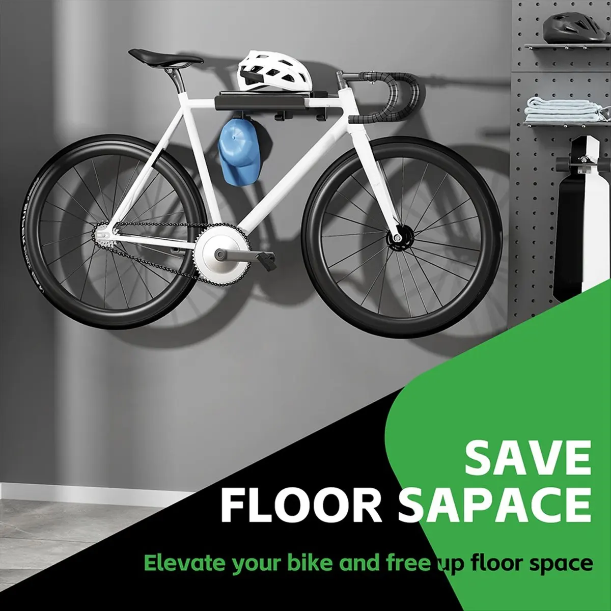 A50U Bike Wall Mount Rack Indoor Bike Storage Garage Bike Rack Wall Mount with Shelf and Hooks for Mountain Bicycle