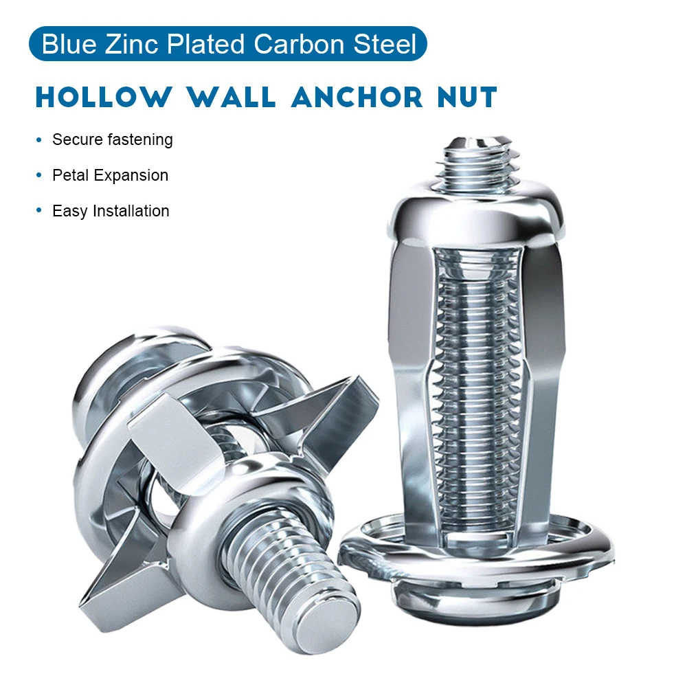 Expansion Screw Petal Nut Blue White Zinc Plated M4 M5 M6 M8 Petal Shape Rivet Nut Screw Bolt Kit Metal Panel Clamp Lock Rivnut