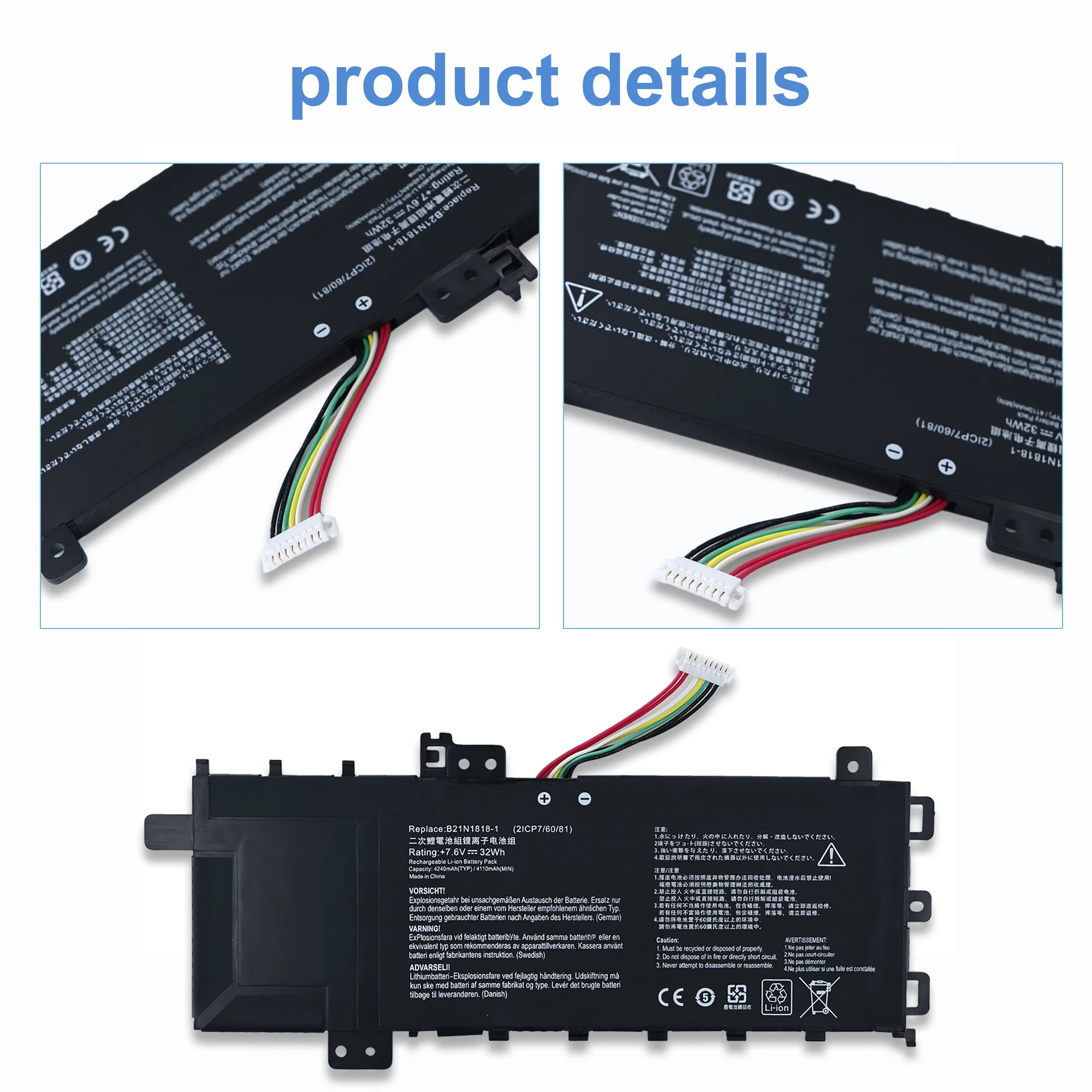 Laptop Battery For ASUS C21N1818 B21N1818 B21N1818-1 B21N1818-2 B21N1818-3 15 X512FA X509FB A509FA A409FL F509FJ X509UA