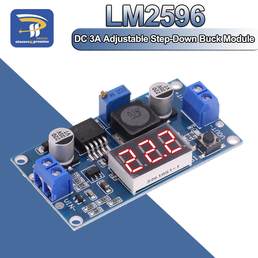 LM2596 DC-DC 3A Adjustable Step-Down Buck Module 4.5V-40V With Digital LED Voltmeter Display LM2596S Regulated Power Supply