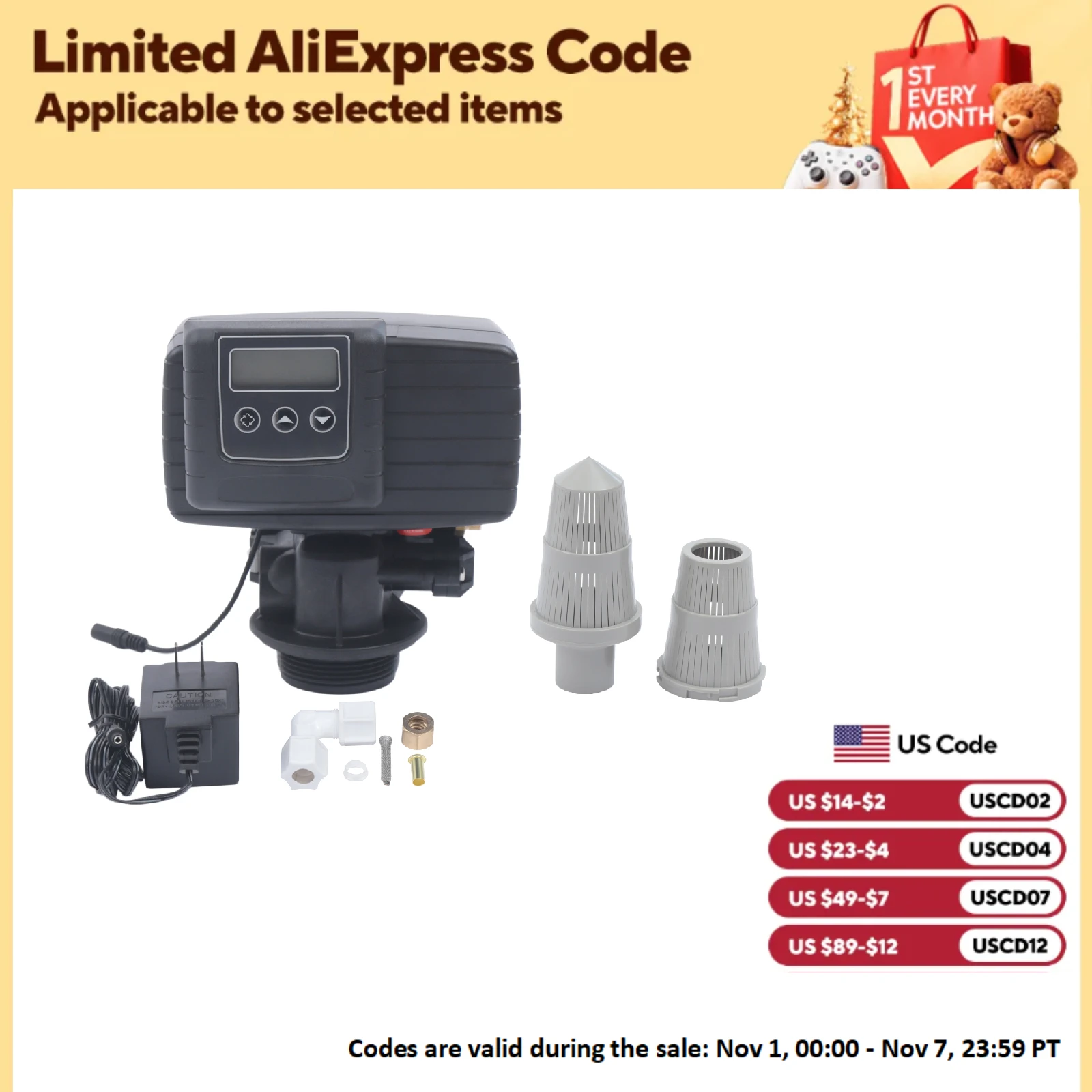 

Water Softener Valve 110V Automatic Digital Metered Control Head Time Clock Control Valve with Display and Water Distributor