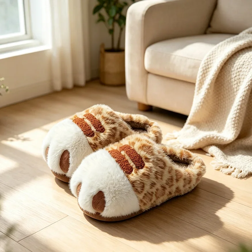 Adorable Kitten Paw Slippers Women Cuddly Faux Fur Slides Shoes Woman Home Open Back Mules Slipper Novelty Gift For Cat Lovers