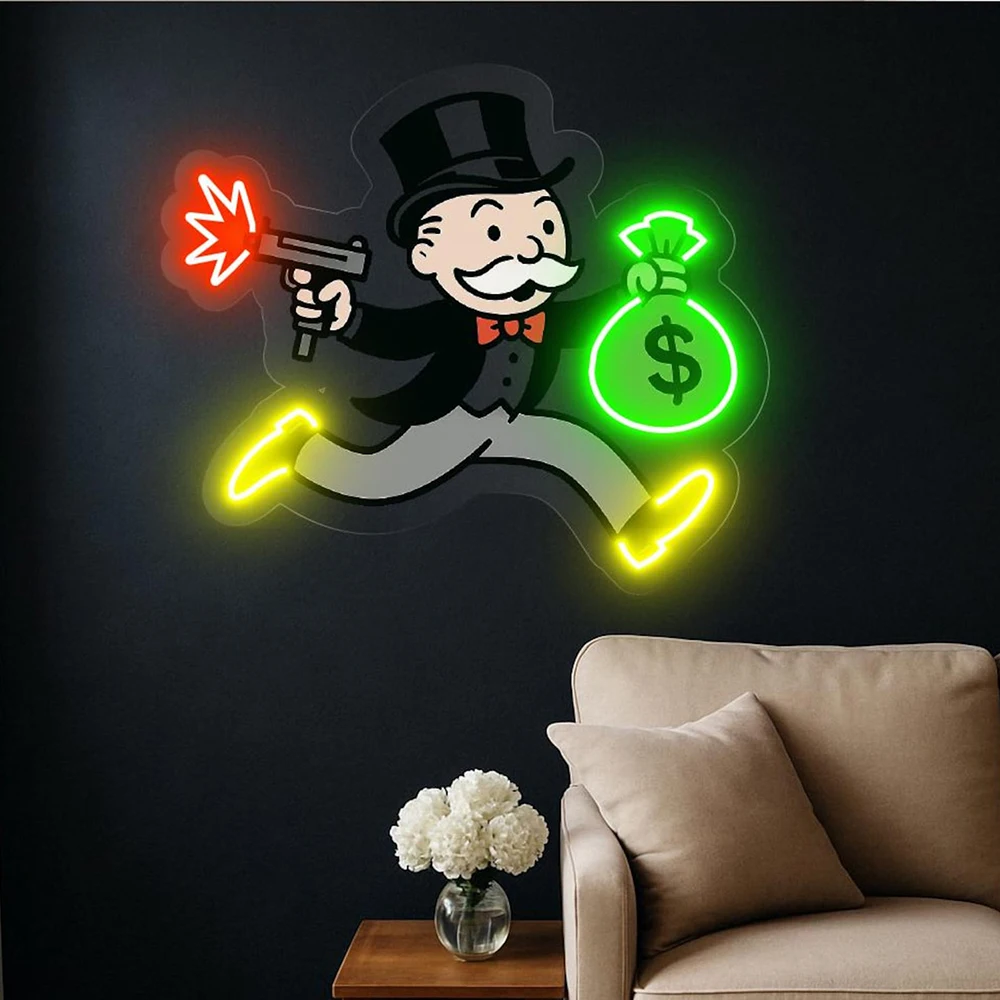 Money Bag Neon Sign Custom LED Light Up Acrylic Wall Art for Game Room Decor Sign Man Cave Office Room Decoration Neon Light