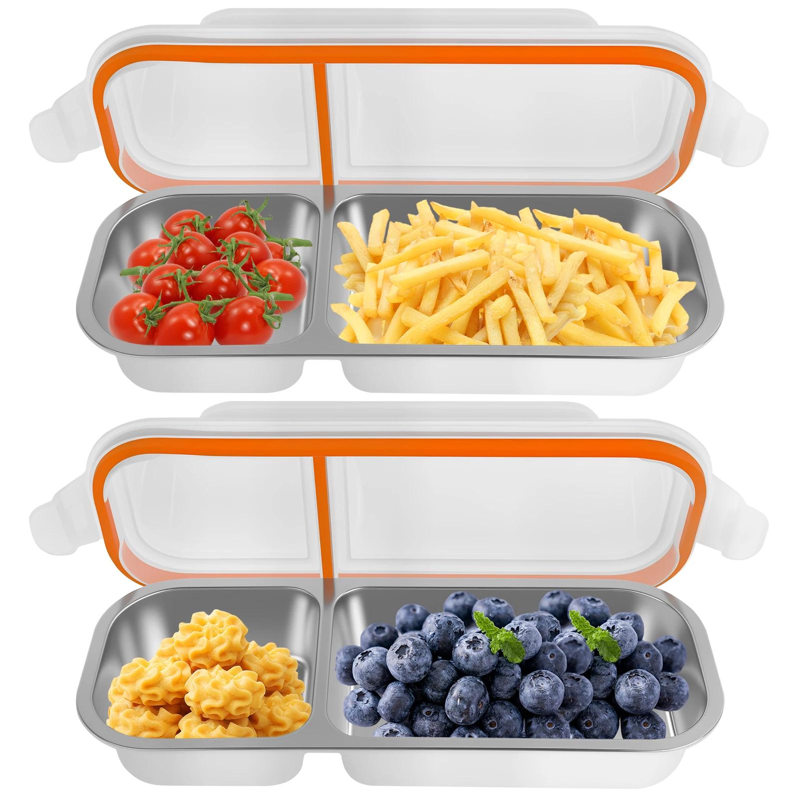 

2PCS Stainless Steel Divided Snack Container with Lid for Kid Leak Proof Lunchbox Reusable Food Storage Container for School